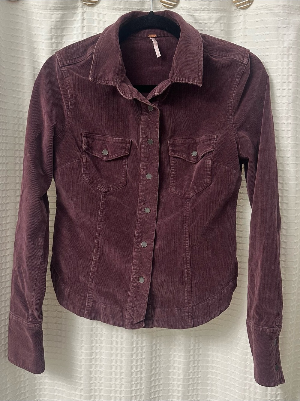 Free People Corduroy Button-Down Jacket - Wine